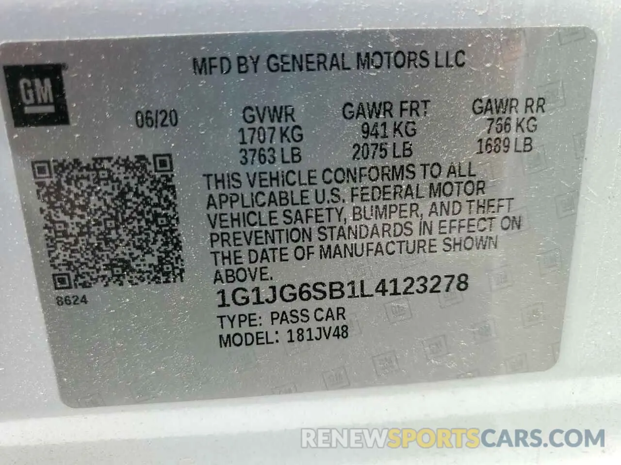 12 Photograph of a damaged car 1G1JG6SB1L4123278 CHEVROLET SONIC 2020
