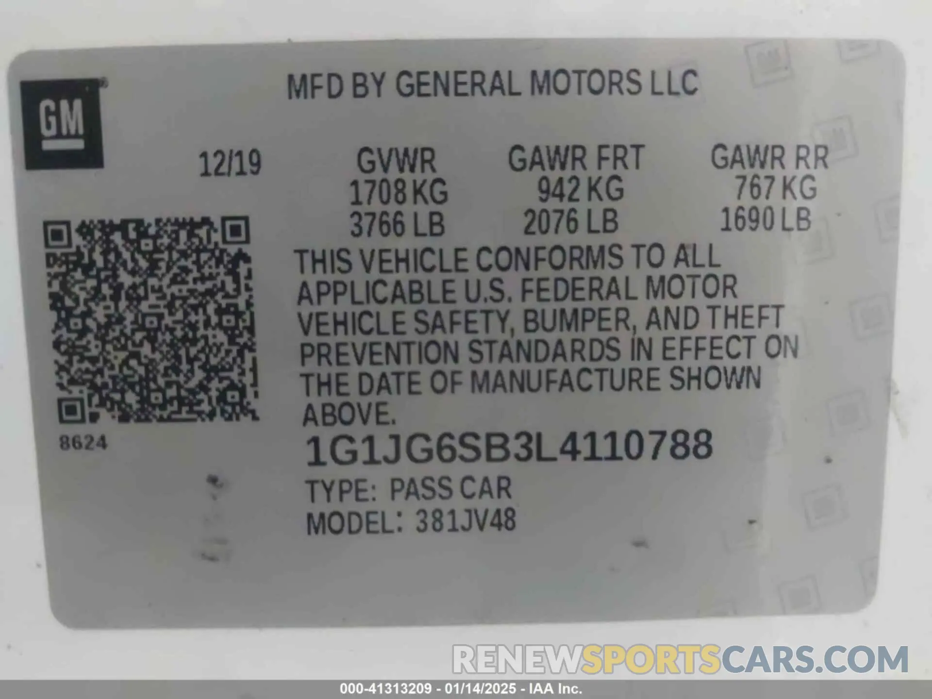 9 Photograph of a damaged car 1G1JG6SB3L4110788 CHEVROLET SONIC 2020
