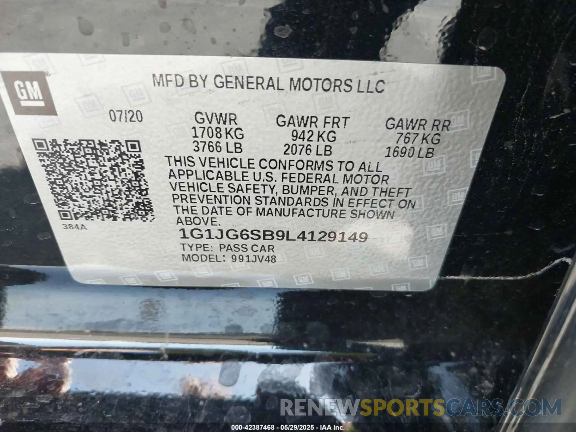 9 Photograph of a damaged car 1G1JG6SB9L4129149 CHEVROLET SONIC 2020