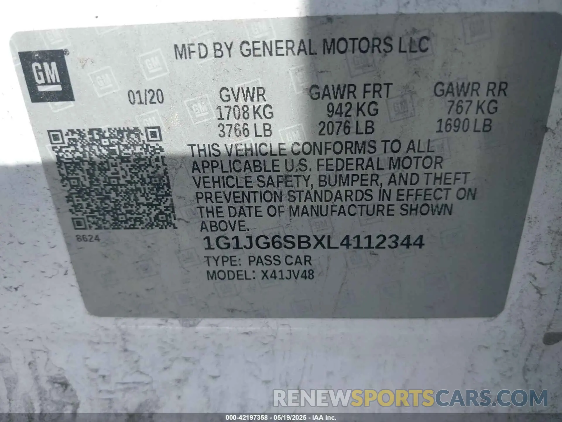 9 Photograph of a damaged car 1G1JG6SBXL4112344 CHEVROLET SONIC 2020