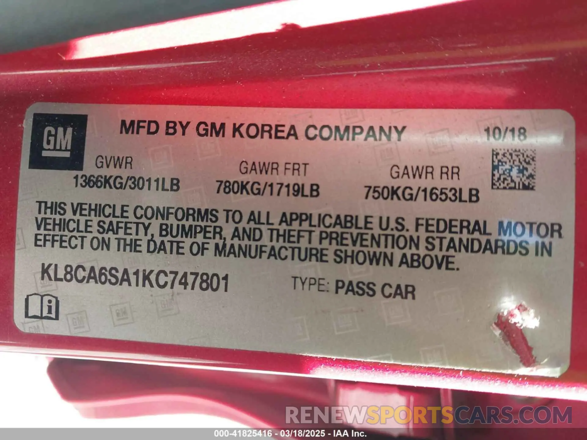 9 Photograph of a damaged car KL8CA6SA1KC747801 CHEVROLET SPARK 2019