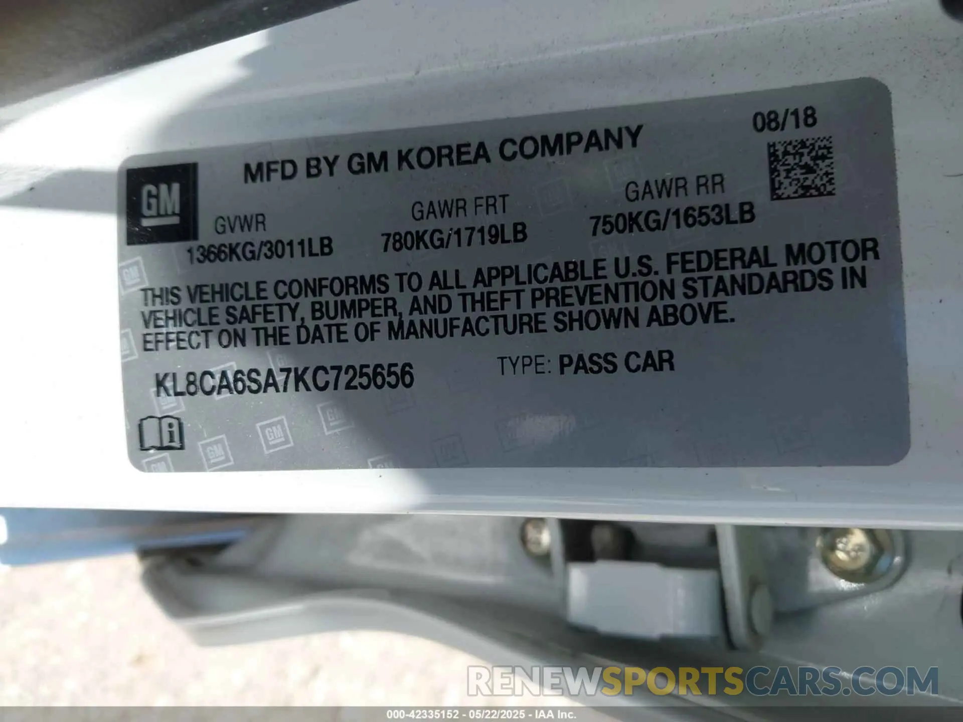 9 Photograph of a damaged car KL8CA6SA7KC725656 CHEVROLET SPARK 2019