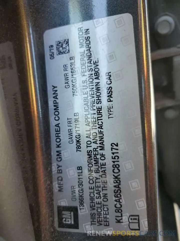 12 Photograph of a damaged car KL8CA6SA8KC815172 CHEVROLET SPARK 2019