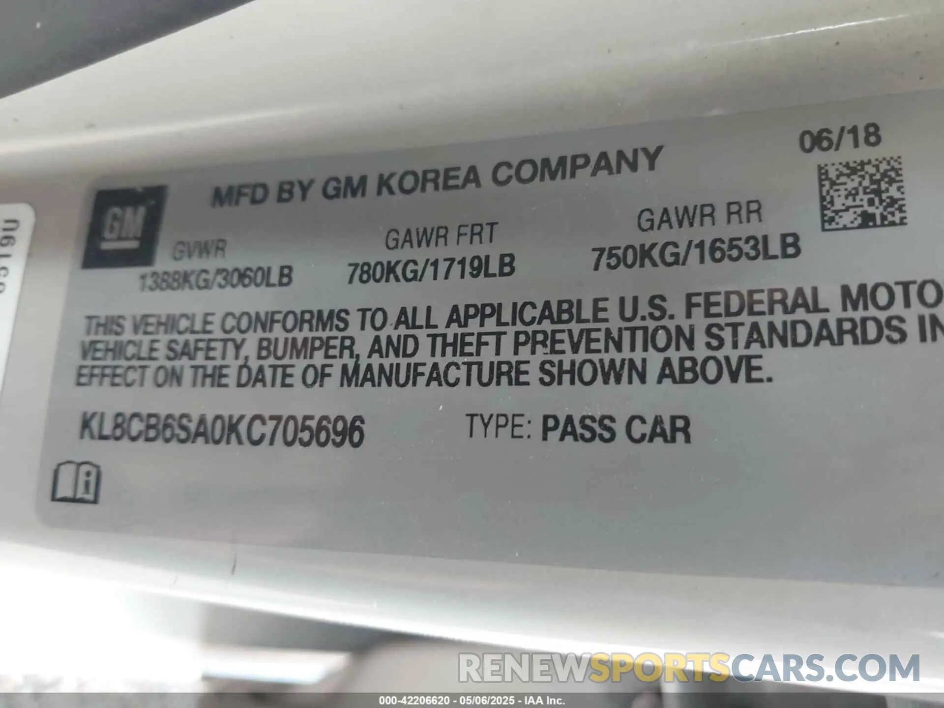 9 Photograph of a damaged car KL8CB6SA0KC705696 CHEVROLET SPARK 2019
