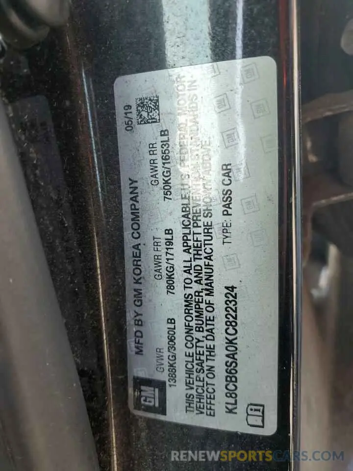 12 Photograph of a damaged car KL8CB6SA0KC822324 CHEVROLET SPARK 2019