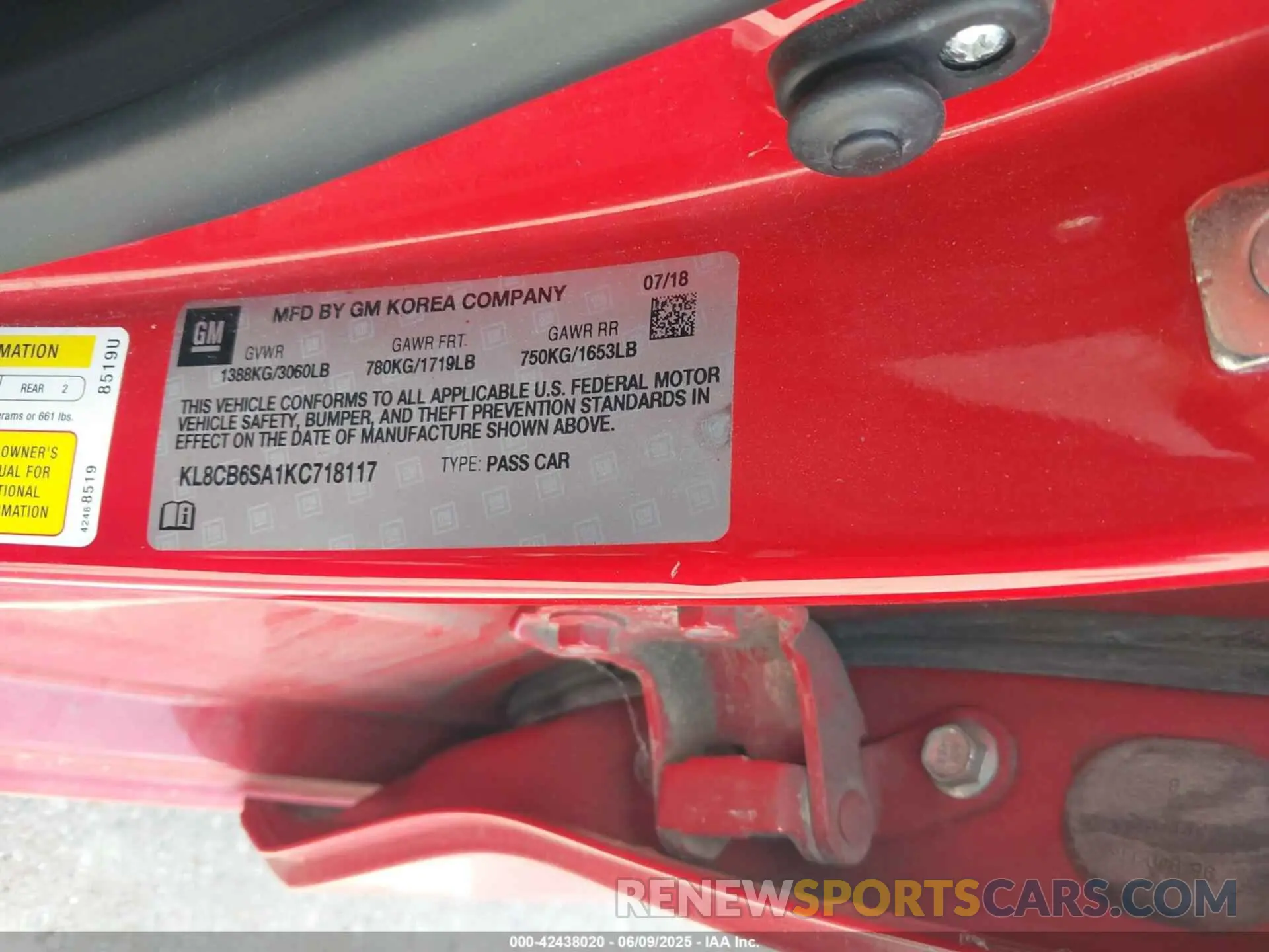 9 Photograph of a damaged car KL8CB6SA1KC718117 CHEVROLET SPARK 2019