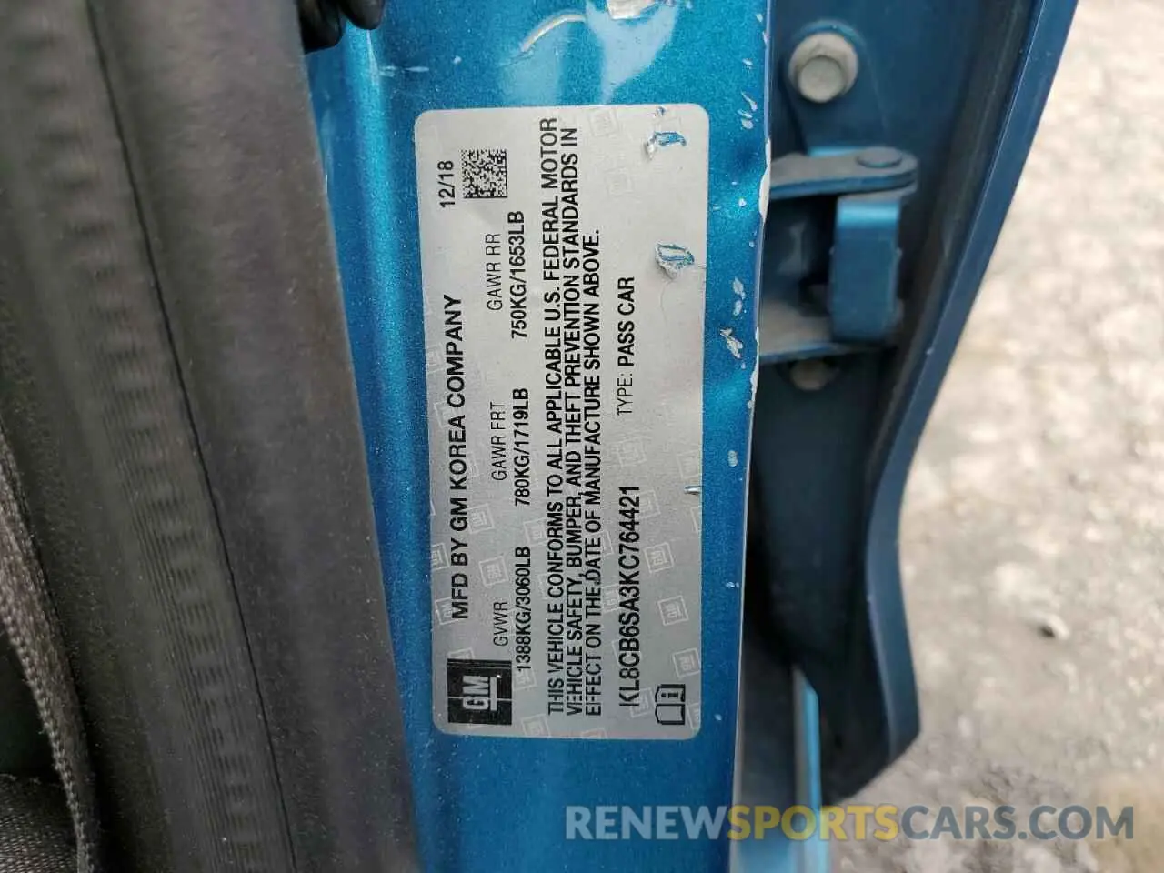 12 Photograph of a damaged car KL8CB6SA3KC764421 CHEVROLET SPARK 2019