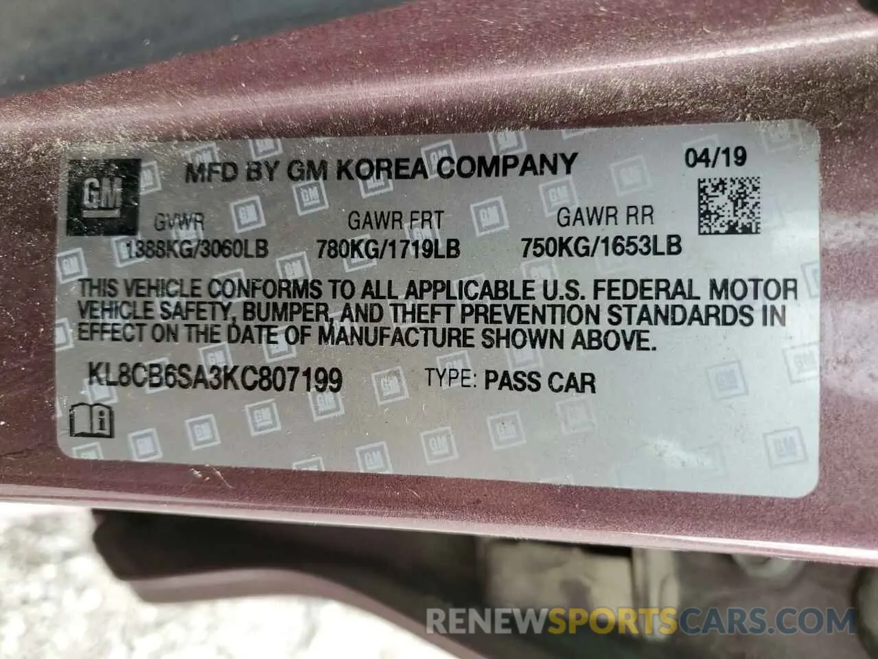 13 Photograph of a damaged car KL8CB6SA3KC807199 CHEVROLET SPARK 2019