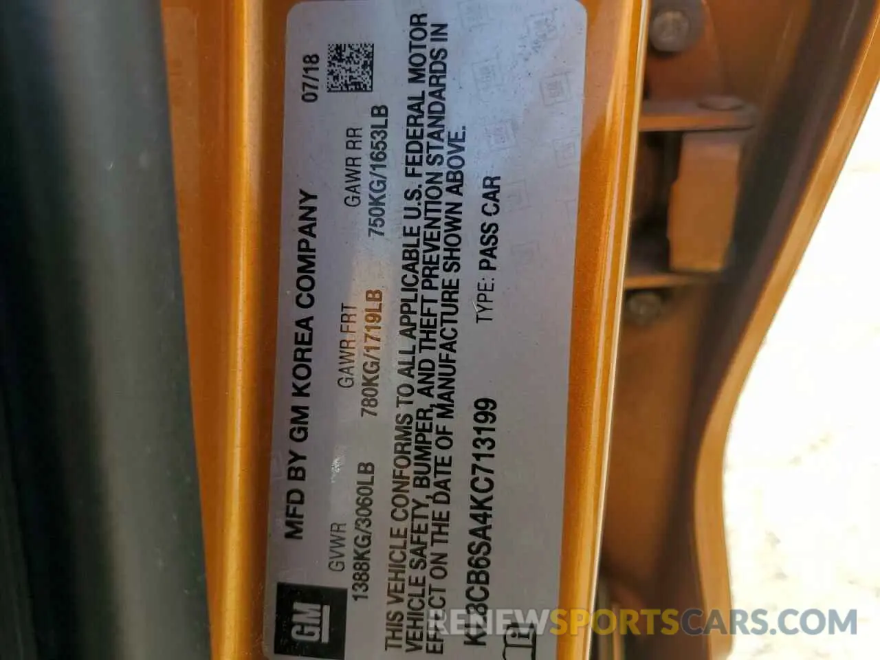 12 Photograph of a damaged car KL8CB6SA4KC713199 CHEVROLET SPARK 2019