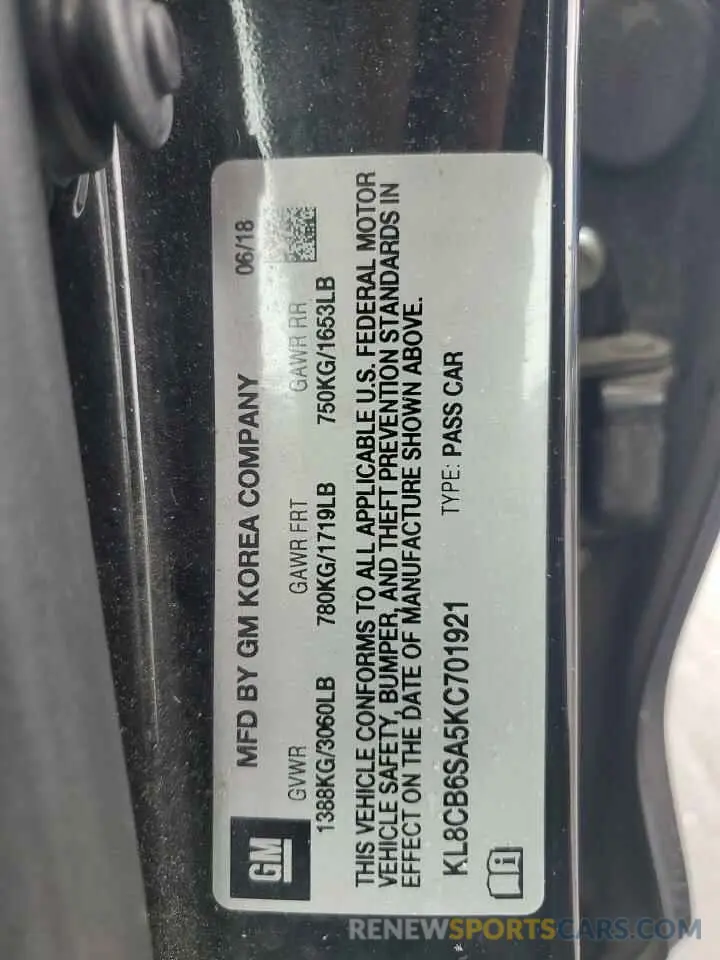 12 Photograph of a damaged car KL8CB6SA5KC701921 CHEVROLET SPARK 2019