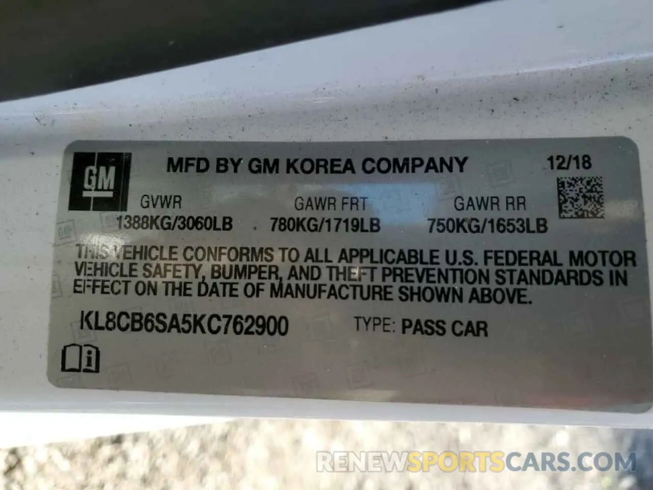 12 Photograph of a damaged car KL8CB6SA5KC762900 CHEVROLET SPARK 2019