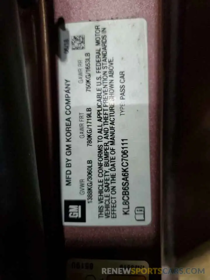 14 Photograph of a damaged car KL8CB6SA6KC706111 CHEVROLET SPARK 2019