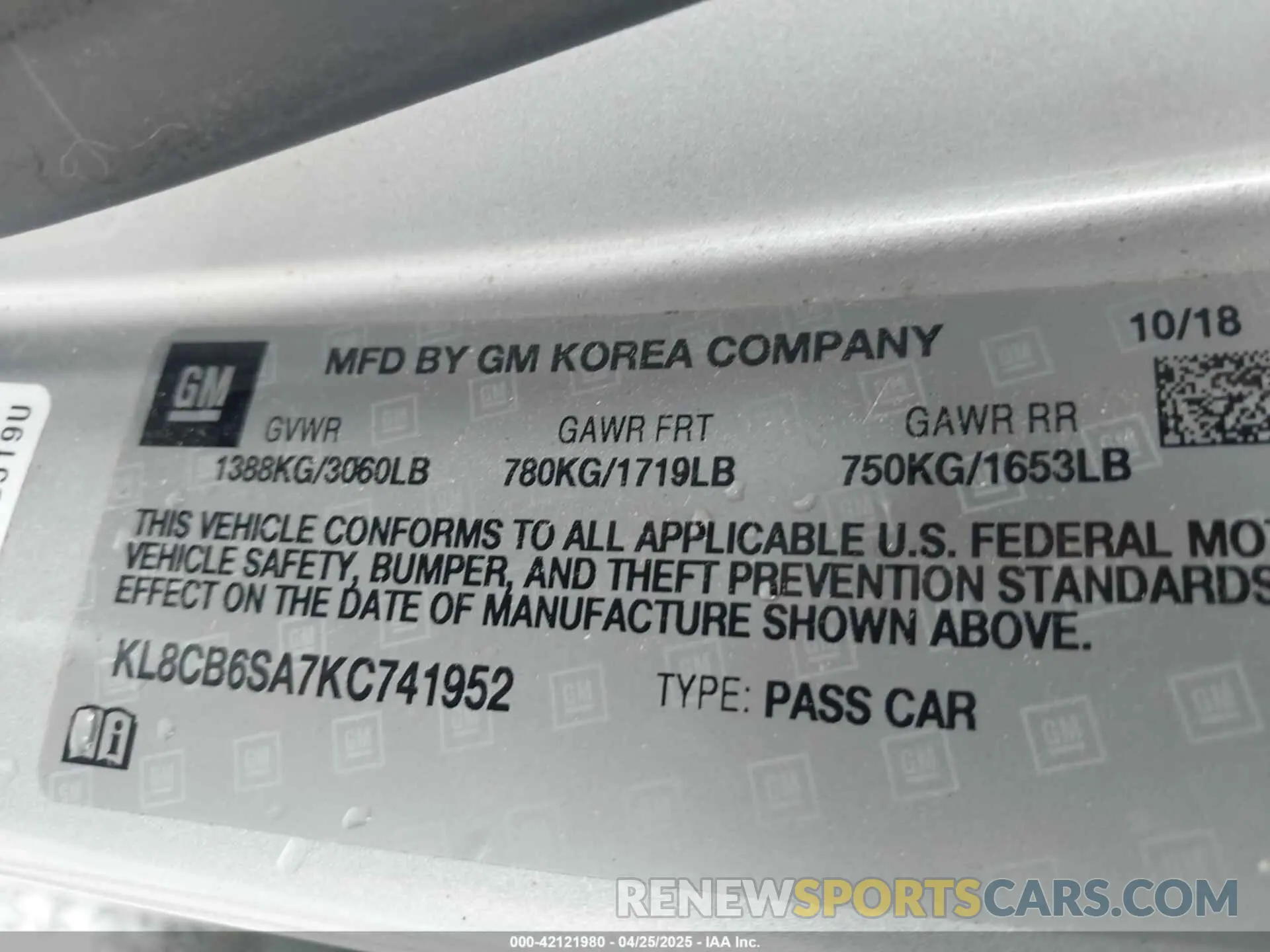 9 Photograph of a damaged car KL8CB6SA7KC741952 CHEVROLET SPARK 2019