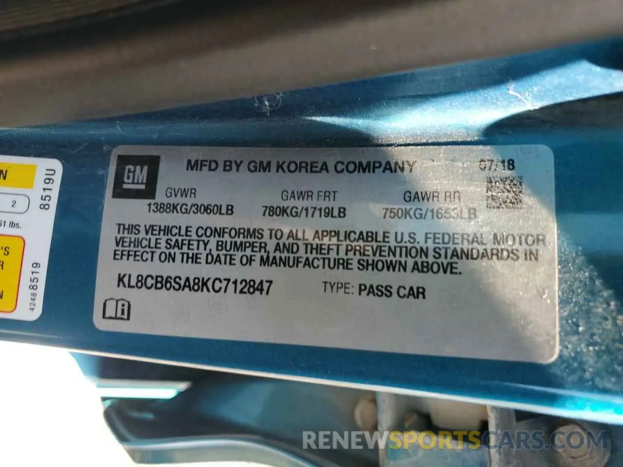 12 Photograph of a damaged car KL8CB6SA8KC712847 CHEVROLET SPARK 2019