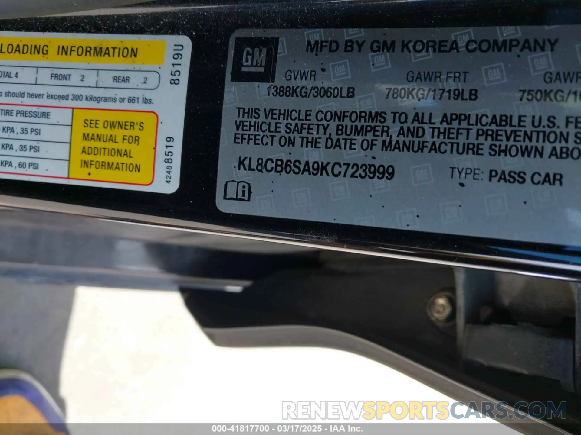 9 Photograph of a damaged car KL8CB6SA9KC723999 CHEVROLET SPARK 2019