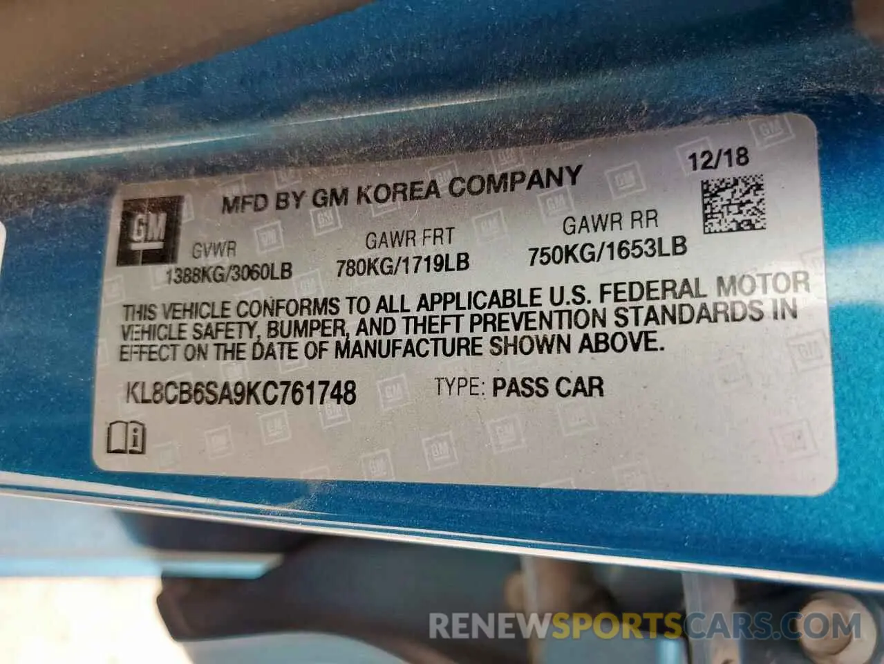 13 Photograph of a damaged car KL8CB6SA9KC761748 CHEVROLET SPARK 2019