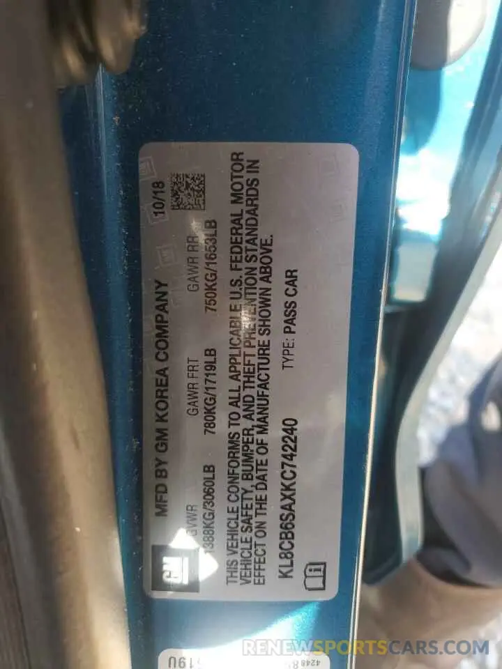 12 Photograph of a damaged car KL8CB6SAXKC742240 CHEVROLET SPARK 2019