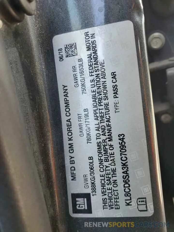 13 Photograph of a damaged car KL8CD6SA3KC709543 CHEVROLET SPARK 2019