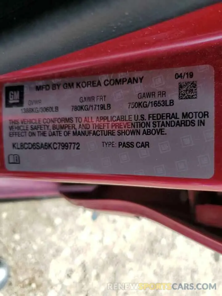 12 Photograph of a damaged car KL8CD6SA6KC799772 CHEVROLET SPARK 2019