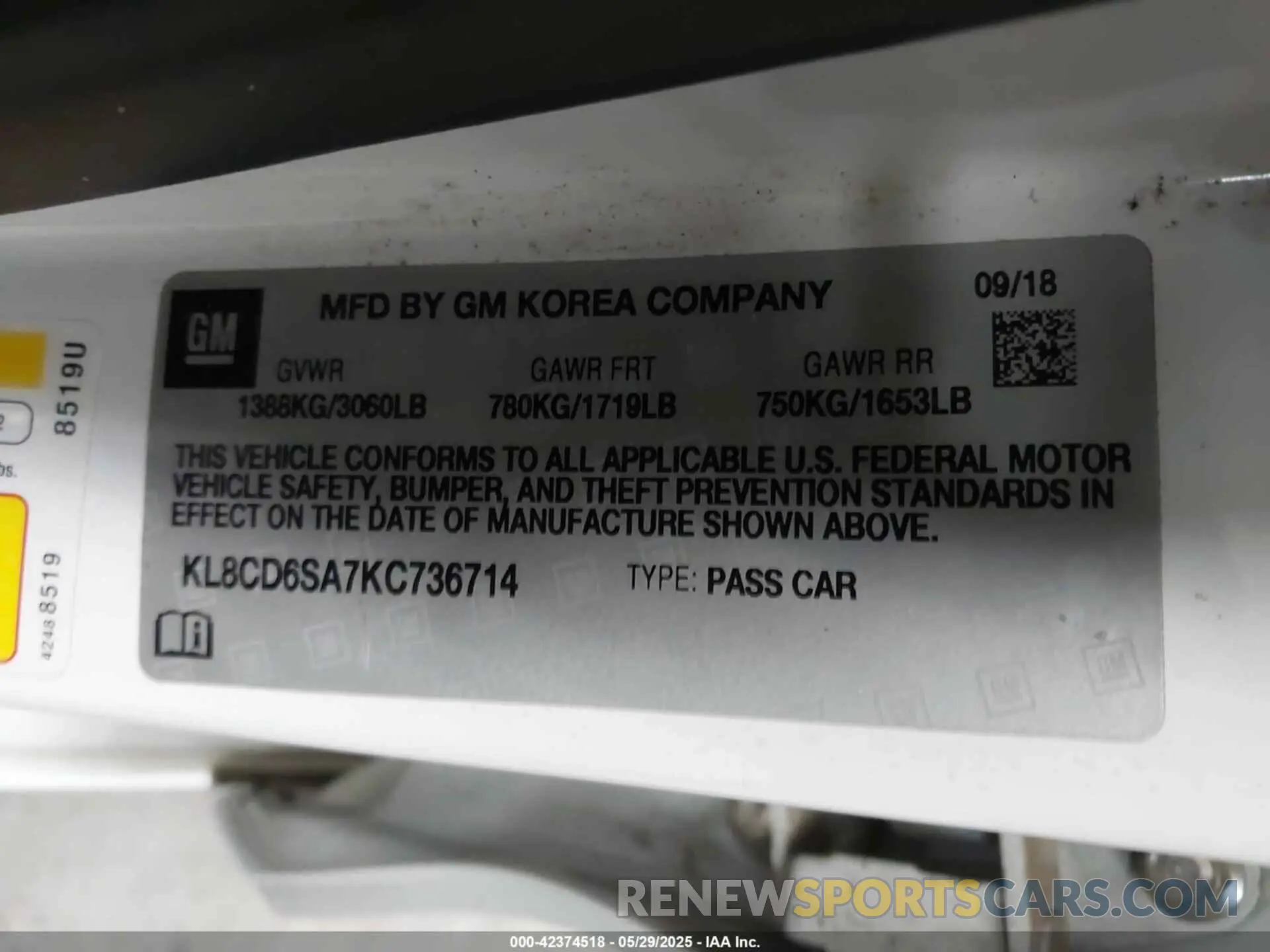 9 Photograph of a damaged car KL8CD6SA7KC736714 CHEVROLET SPARK 2019