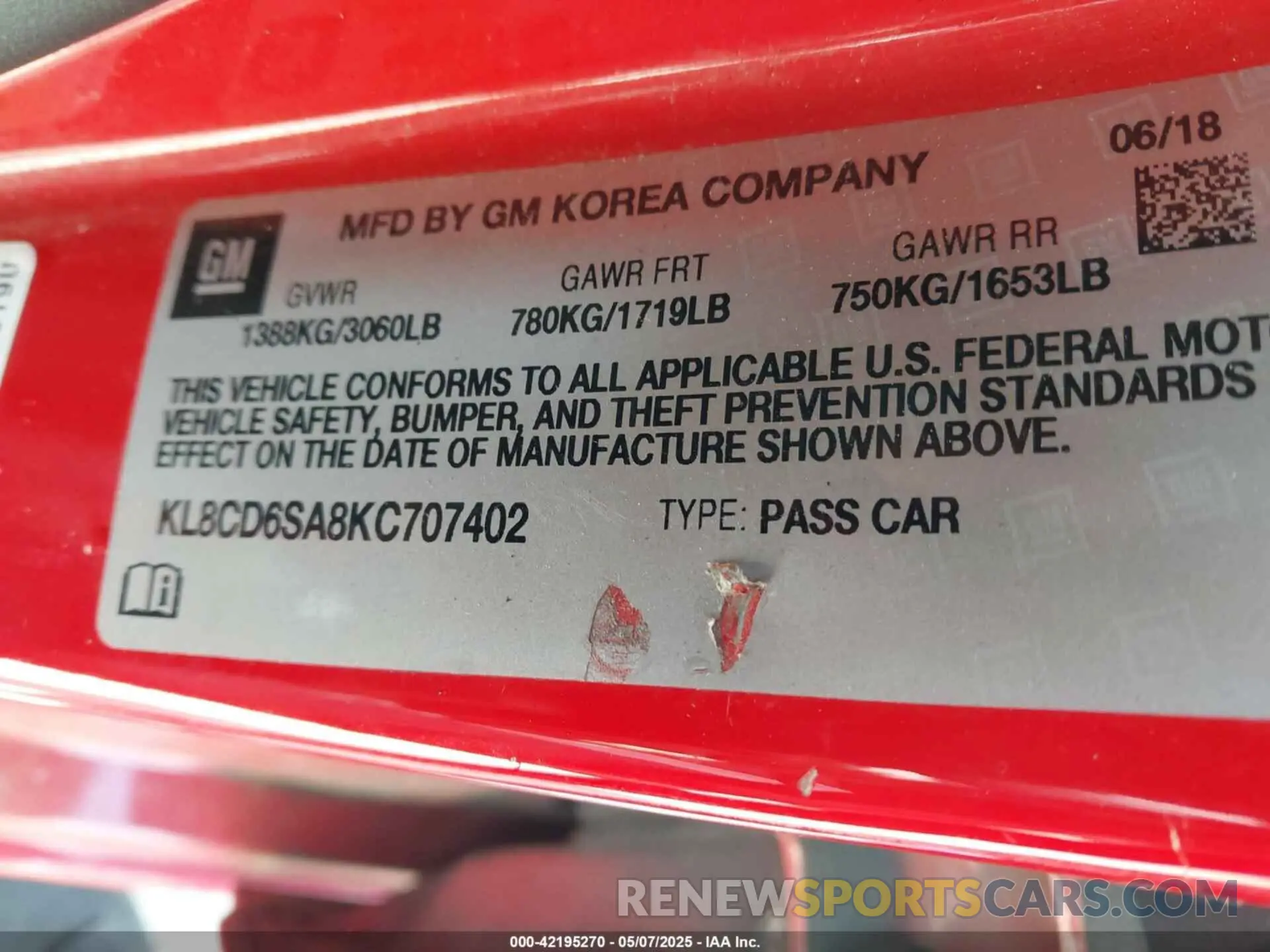 9 Photograph of a damaged car KL8CD6SA8KC707402 CHEVROLET SPARK 2019