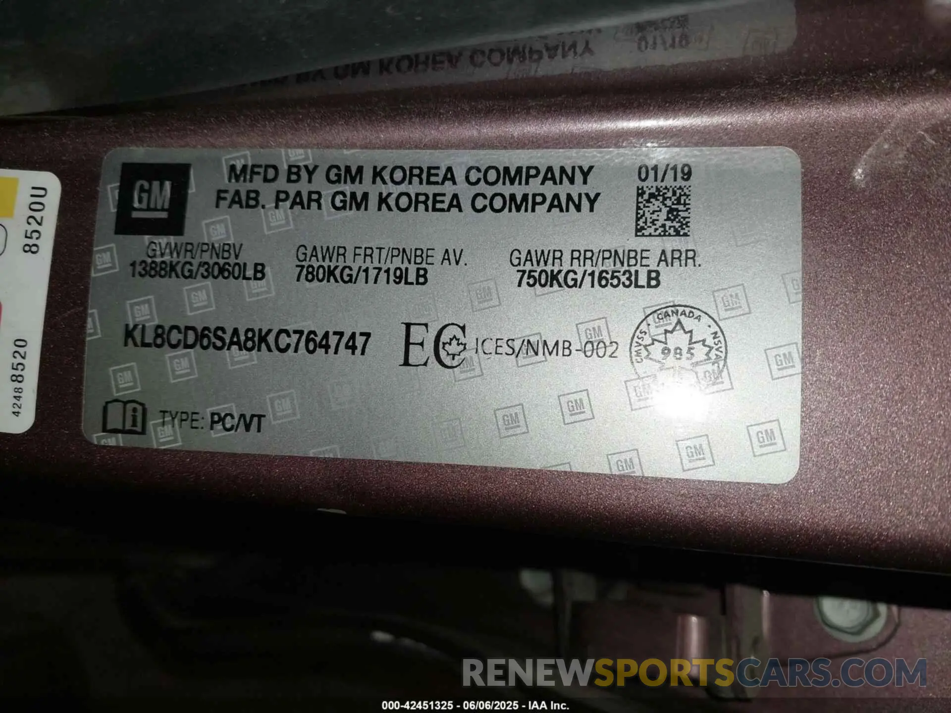 9 Photograph of a damaged car KL8CD6SA8KC764747 CHEVROLET SPARK 2019