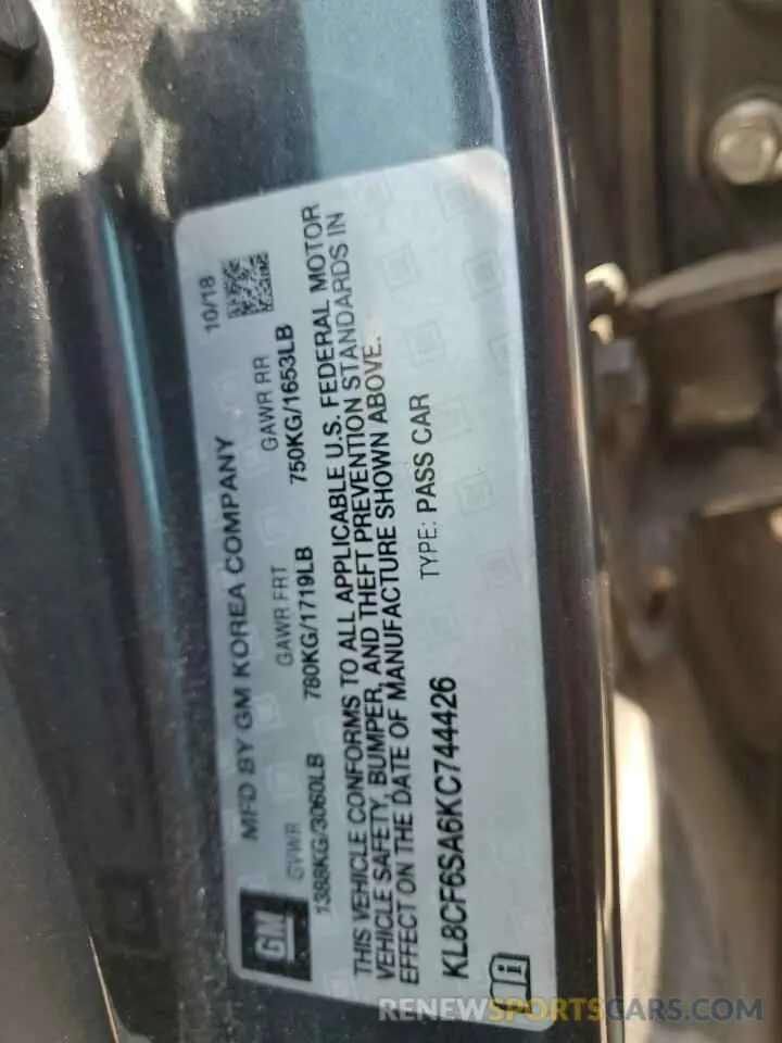 13 Photograph of a damaged car KL8CF6SA6KC744426 CHEVROLET SPARK 2019