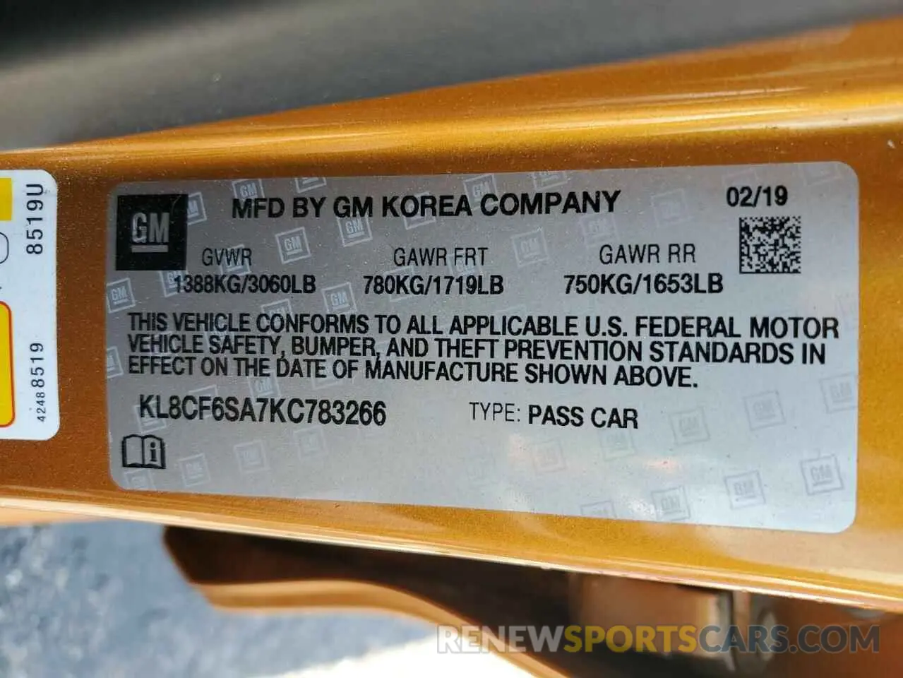 13 Photograph of a damaged car KL8CF6SA7KC783266 CHEVROLET SPARK 2019