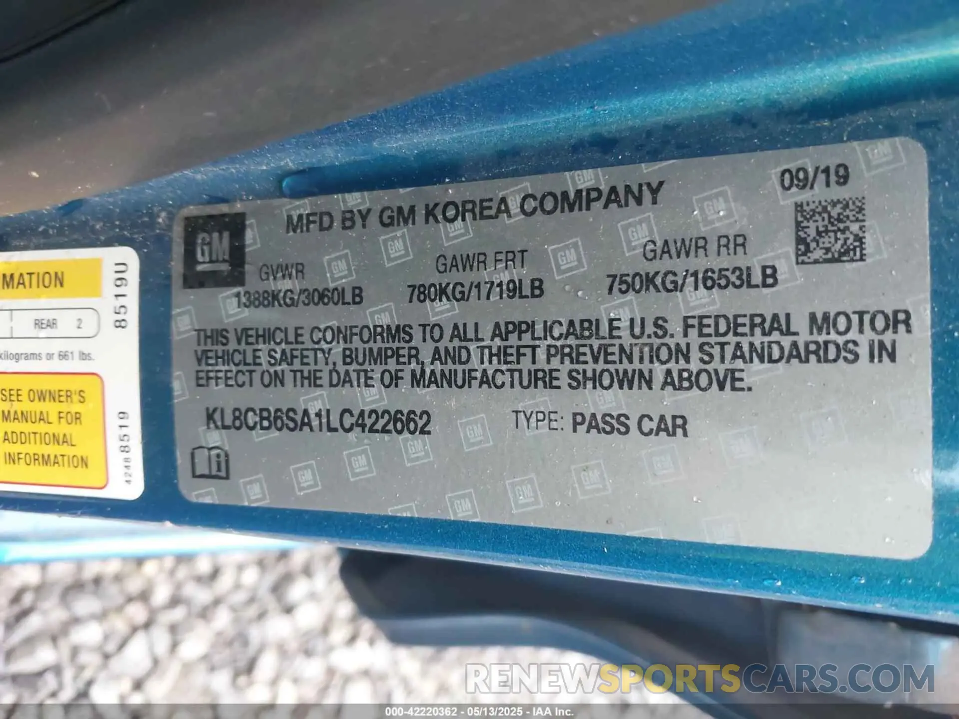 9 Photograph of a damaged car KL8CB6SA1LC422662 CHEVROLET SPARK 2020
