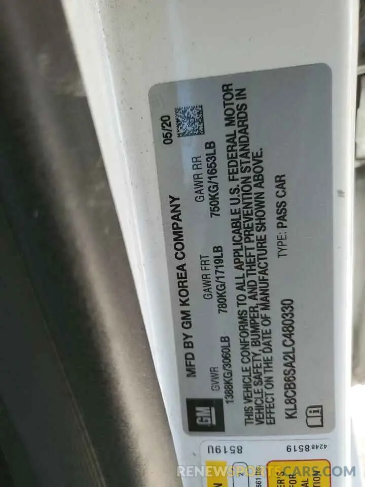 12 Photograph of a damaged car KL8CB6SA2LC480330 CHEVROLET SPARK 2020