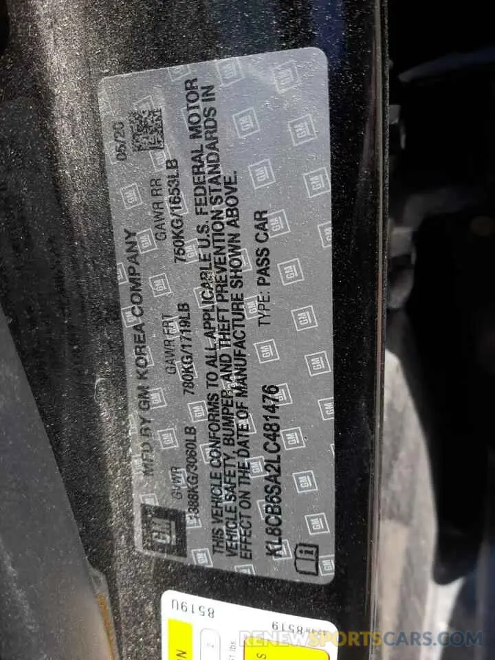 12 Photograph of a damaged car KL8CB6SA2LC481476 CHEVROLET SPARK 2020