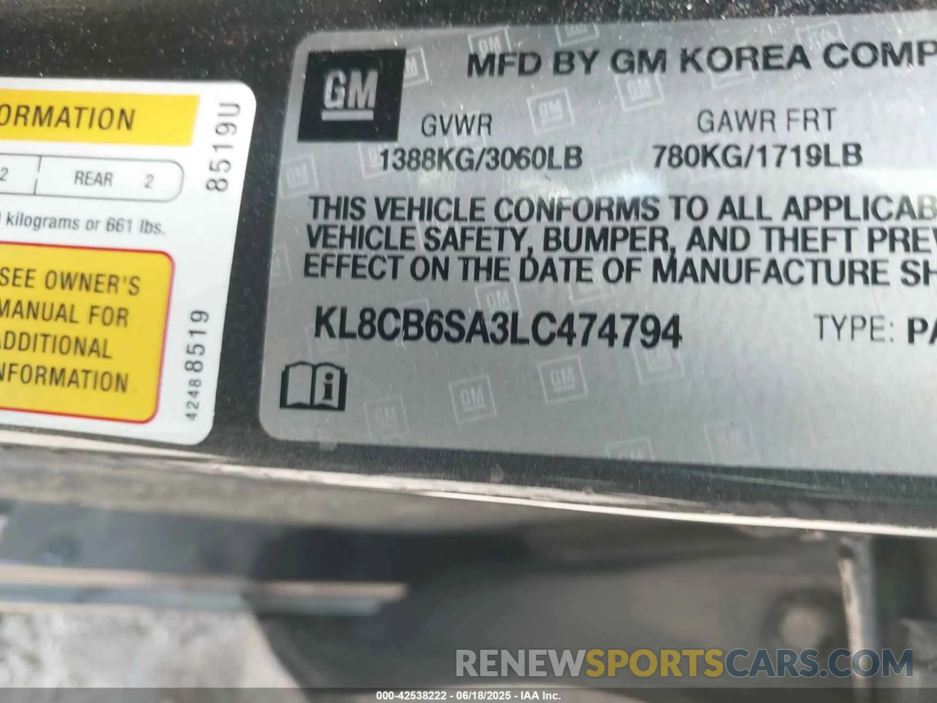9 Photograph of a damaged car KL8CB6SA3LC474794 CHEVROLET SPARK 2020