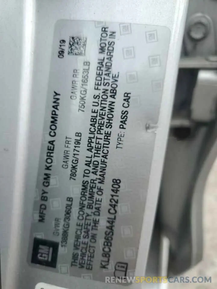 13 Photograph of a damaged car KL8CB6SA4LC421408 CHEVROLET SPARK 2020
