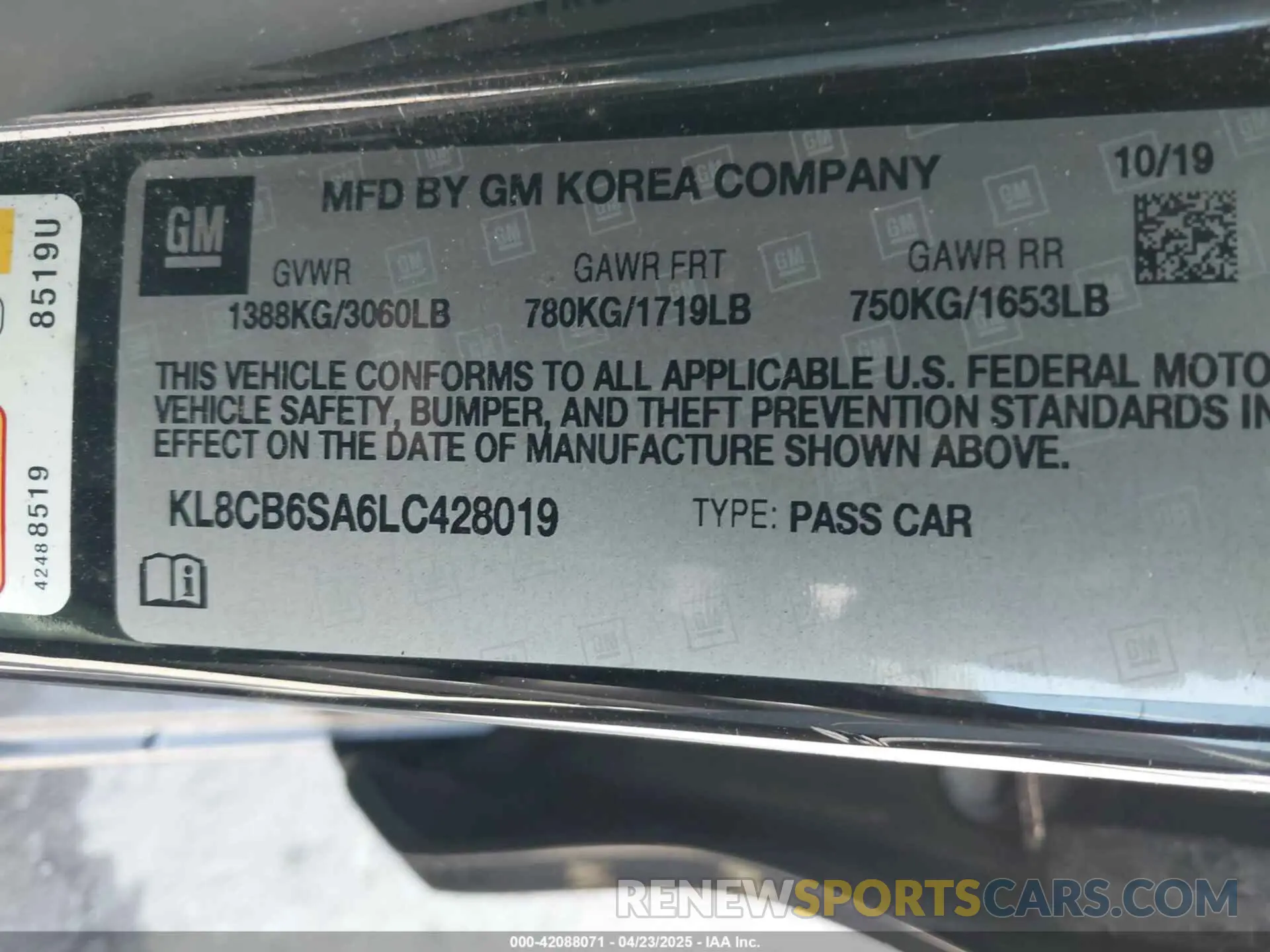 9 Photograph of a damaged car KL8CB6SA6LC428019 CHEVROLET SPARK 2020