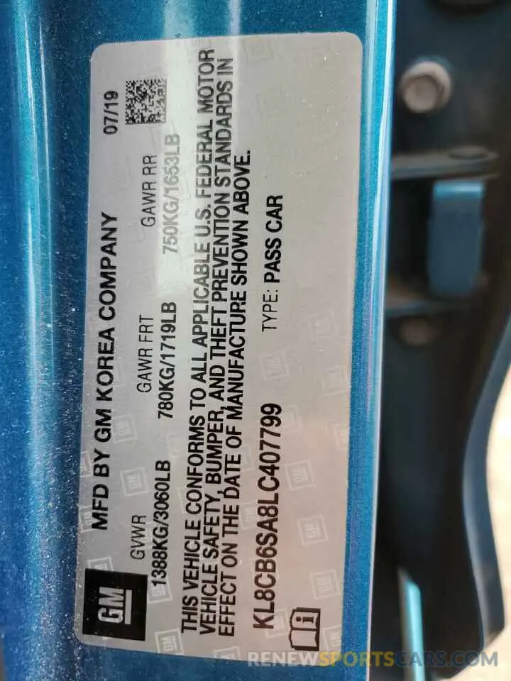 12 Photograph of a damaged car KL8CB6SA8LC407799 CHEVROLET SPARK 2020