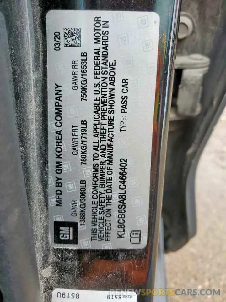 12 Photograph of a damaged car KL8CB6SA8LC466402 CHEVROLET SPARK 2020