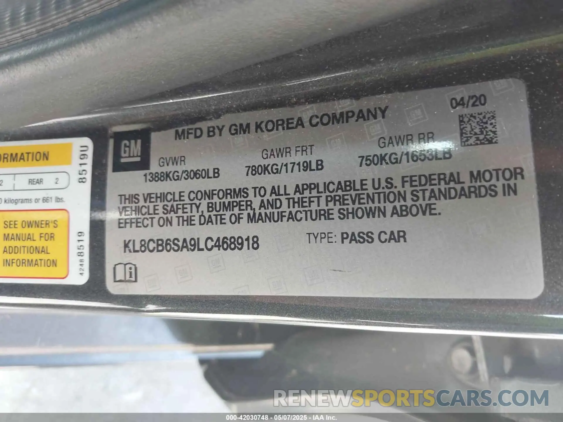 9 Photograph of a damaged car KL8CB6SA9LC468918 CHEVROLET SPARK 2020