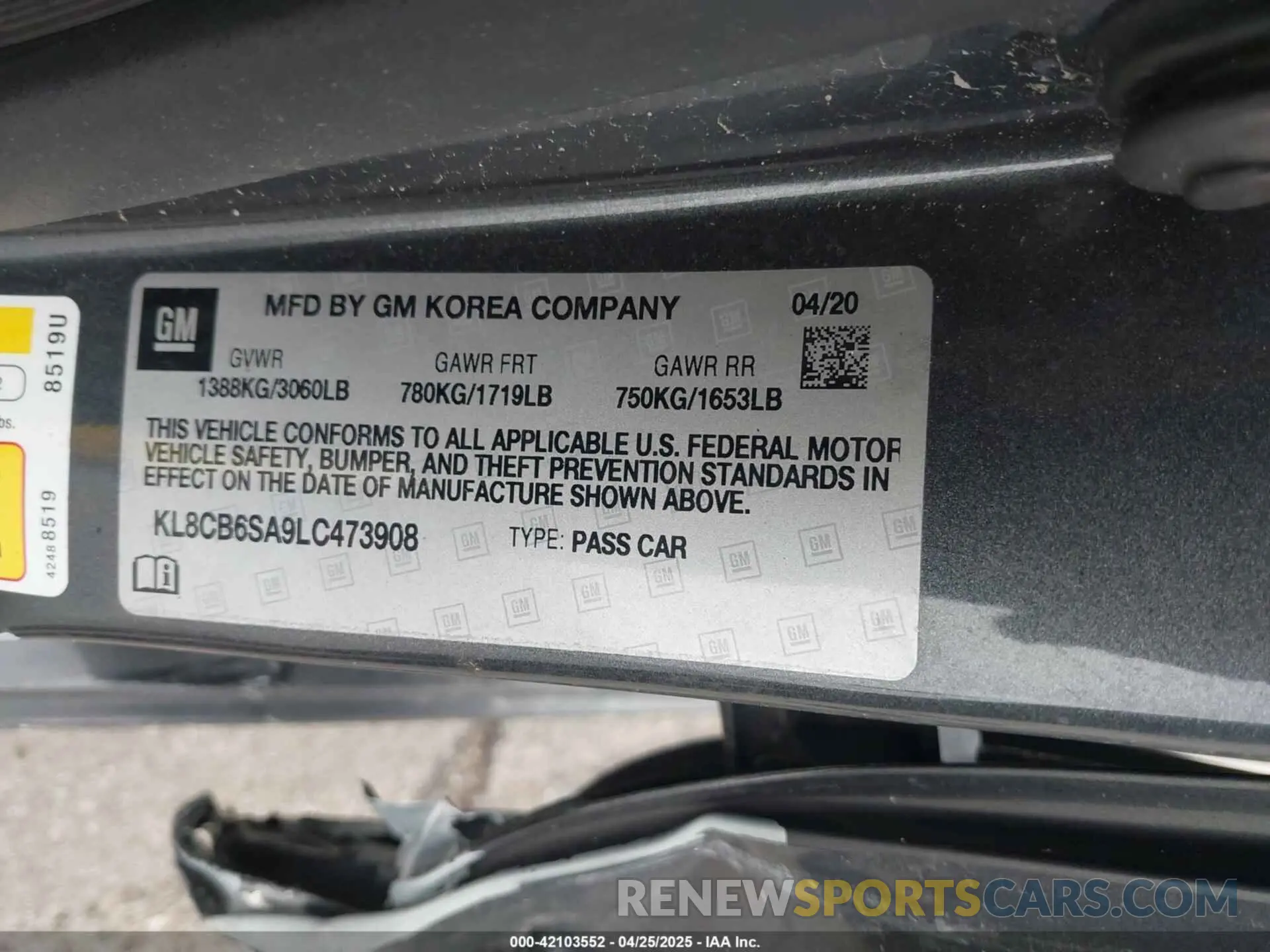 9 Photograph of a damaged car KL8CB6SA9LC473908 CHEVROLET SPARK 2020