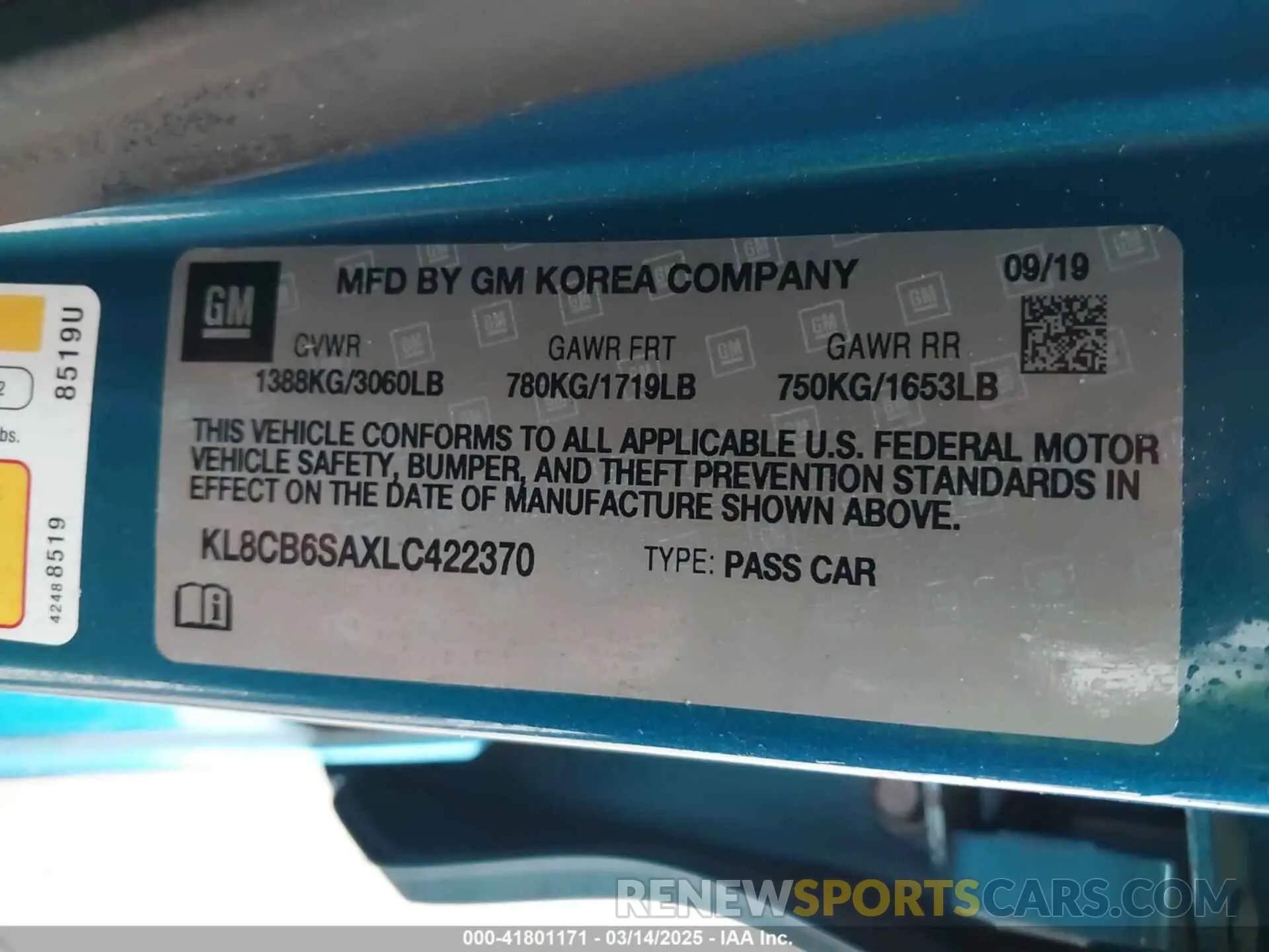 9 Photograph of a damaged car KL8CB6SAXLC422370 CHEVROLET SPARK 2020