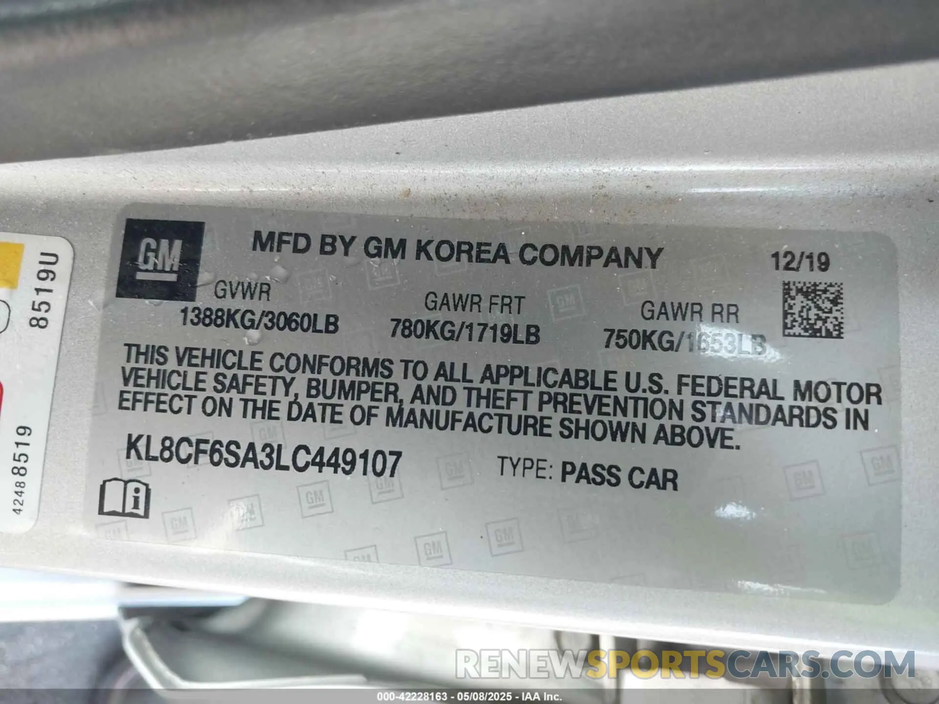 9 Photograph of a damaged car KL8CF6SA3LC449107 CHEVROLET SPARK 2020