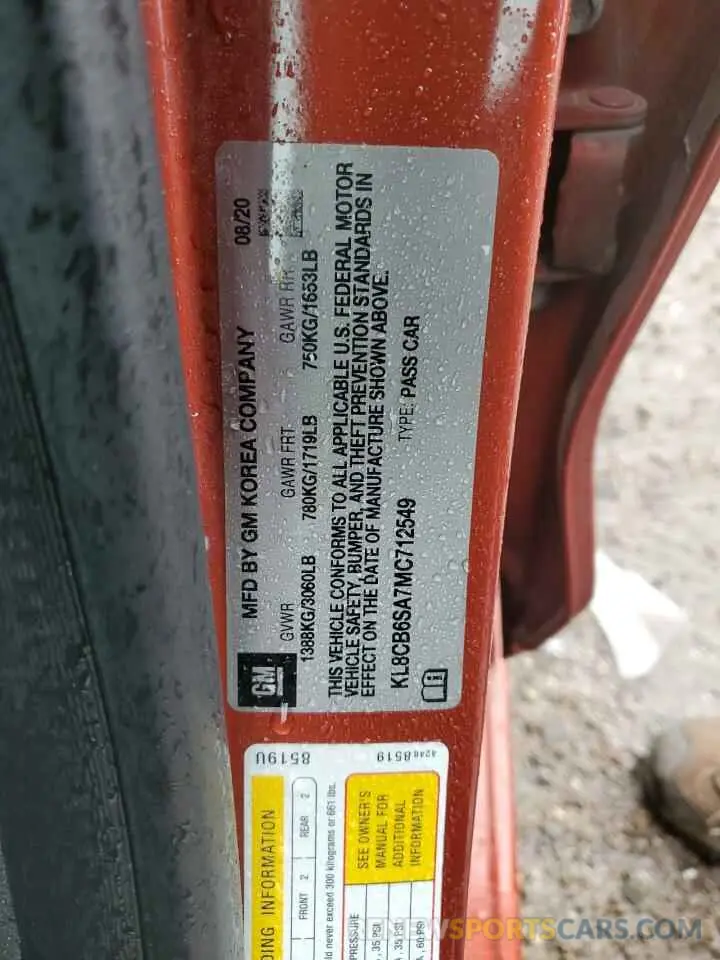 12 Photograph of a damaged car KL8CB6SA7MC712549 CHEVROLET SPARK 2021