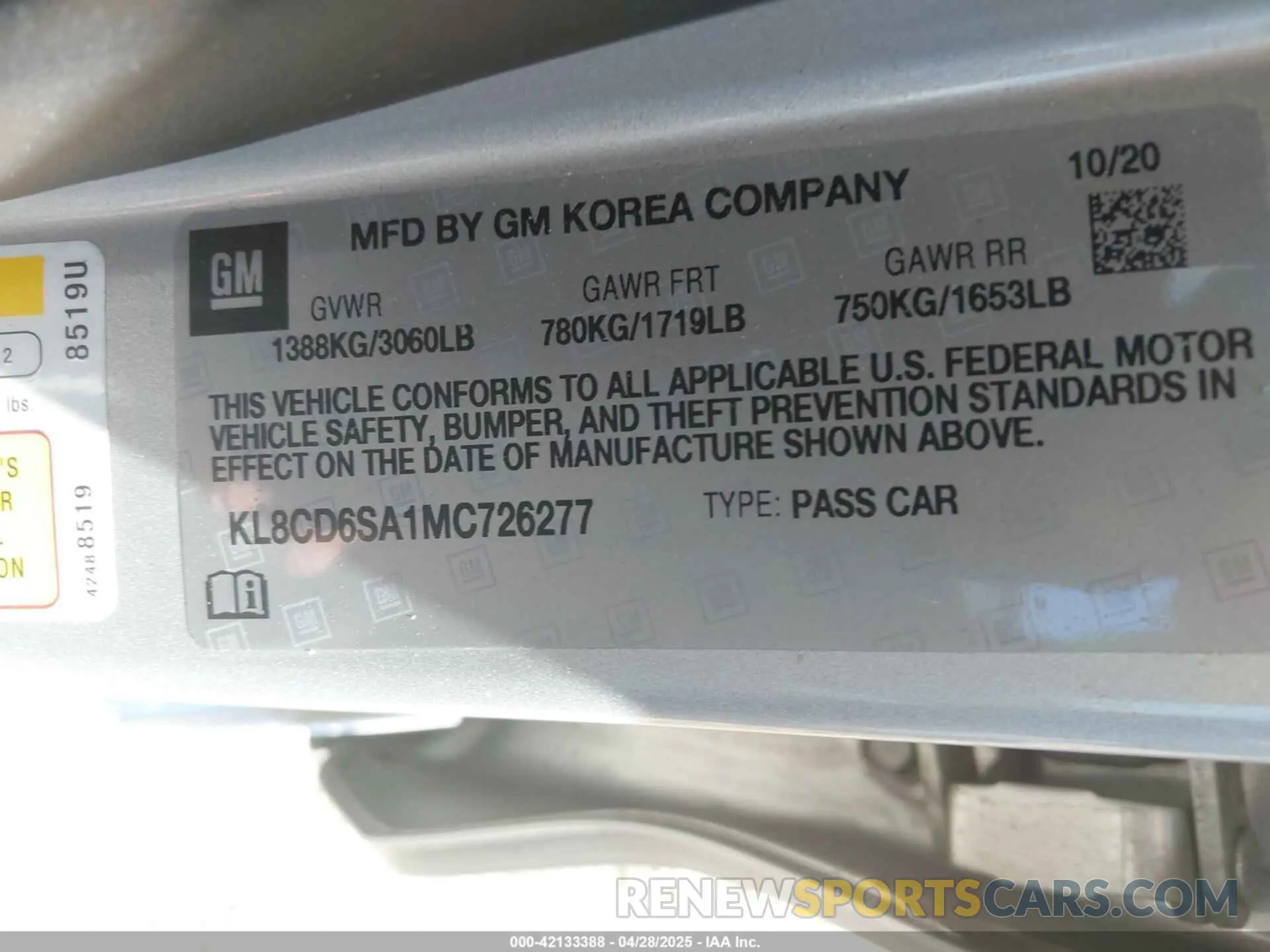 9 Photograph of a damaged car KL8CD6SA1MC726277 CHEVROLET SPARK 2021