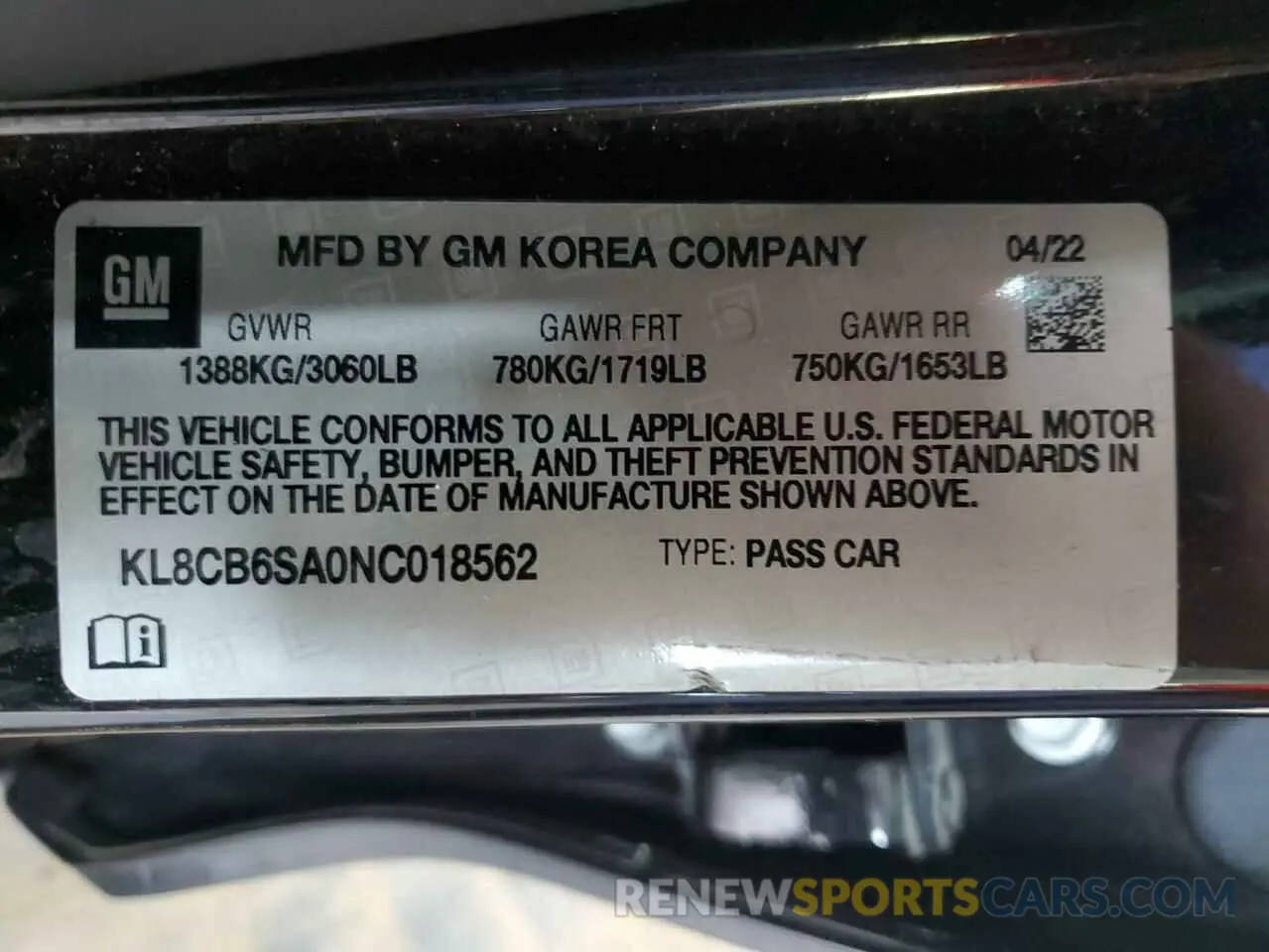 12 Photograph of a damaged car KL8CB6SA0NC018562 CHEVROLET SPARK 2022