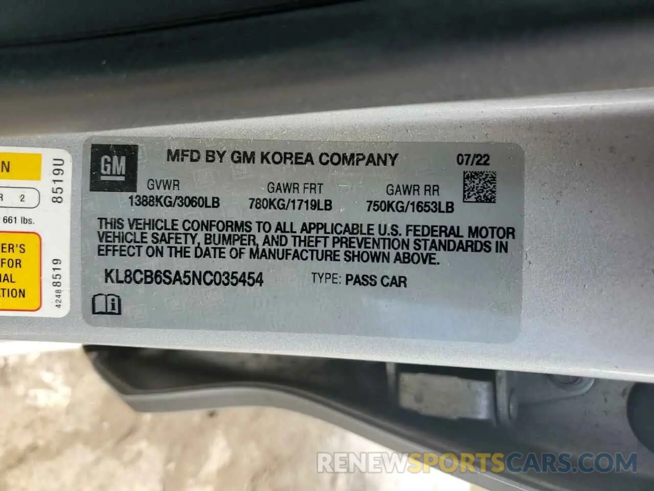 12 Photograph of a damaged car KL8CB6SA5NC035454 CHEVROLET SPARK 2022