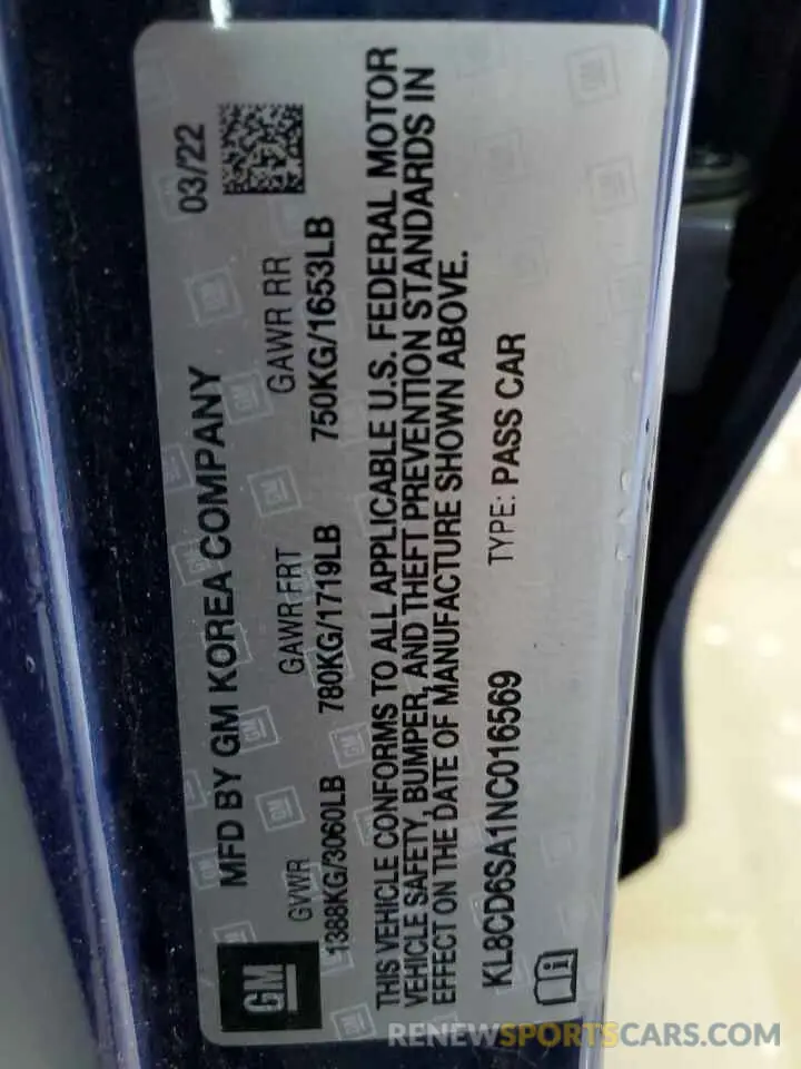12 Photograph of a damaged car KL8CD6SA1NC016569 CHEVROLET SPARK 2022