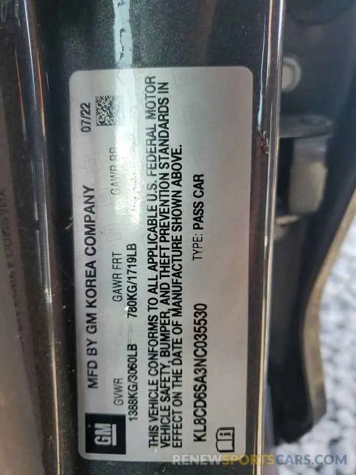 12 Photograph of a damaged car KL8CD6SA3NC035530 CHEVROLET SPARK 2022
