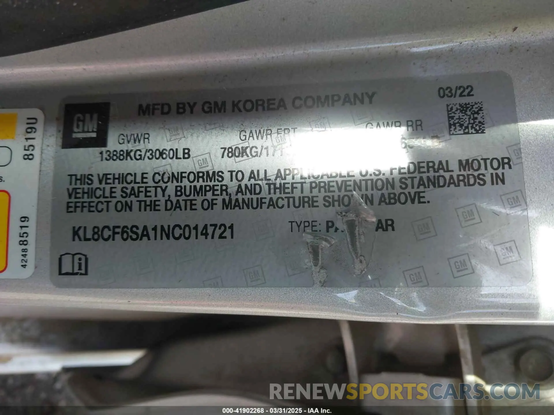 9 Photograph of a damaged car KL8CF6SA1NC014721 CHEVROLET SPARK 2022