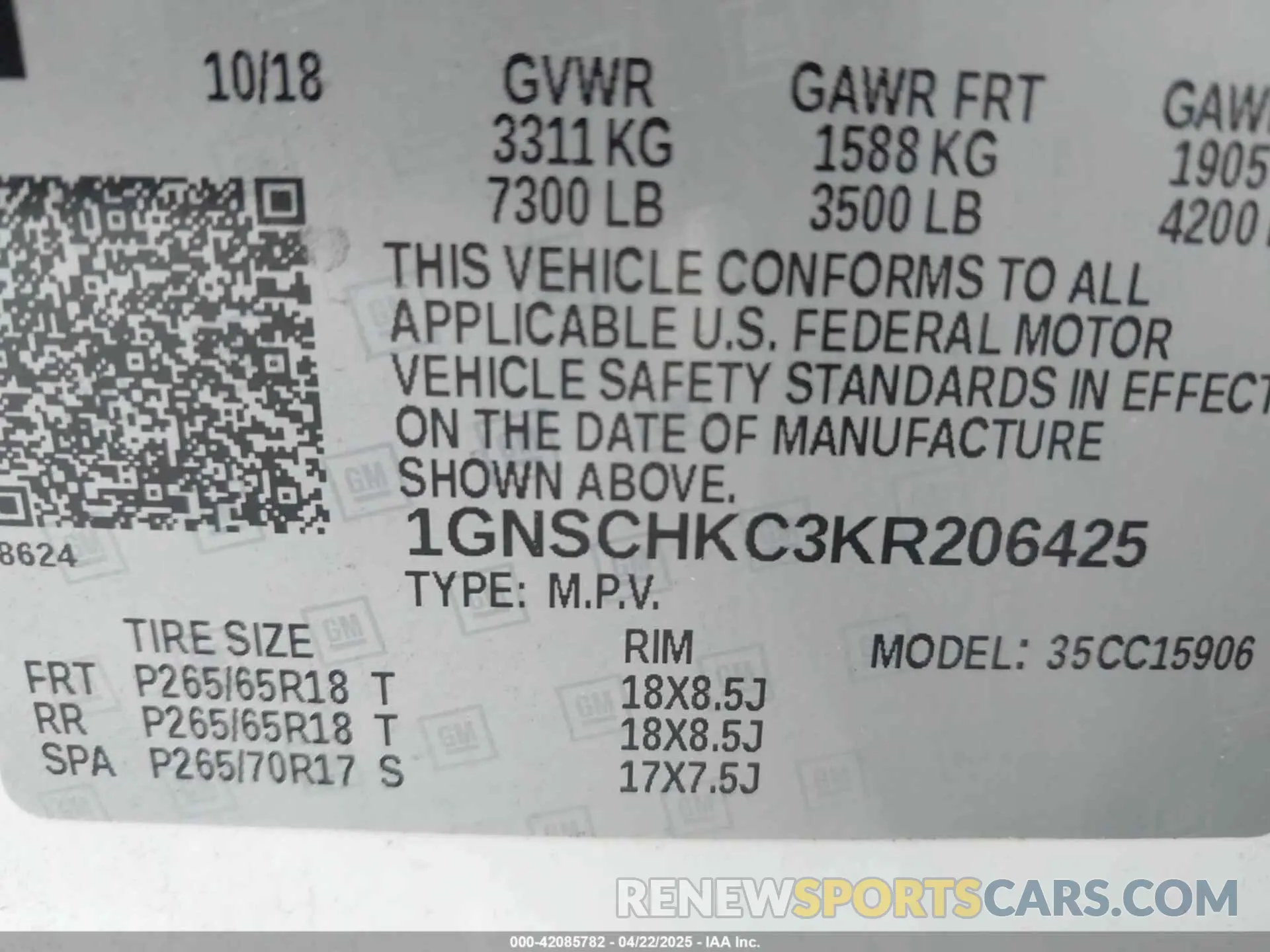 9 Photograph of a damaged car 1GNSCHKC3KR206425 CHEVROLET SUBURBAN 2019
