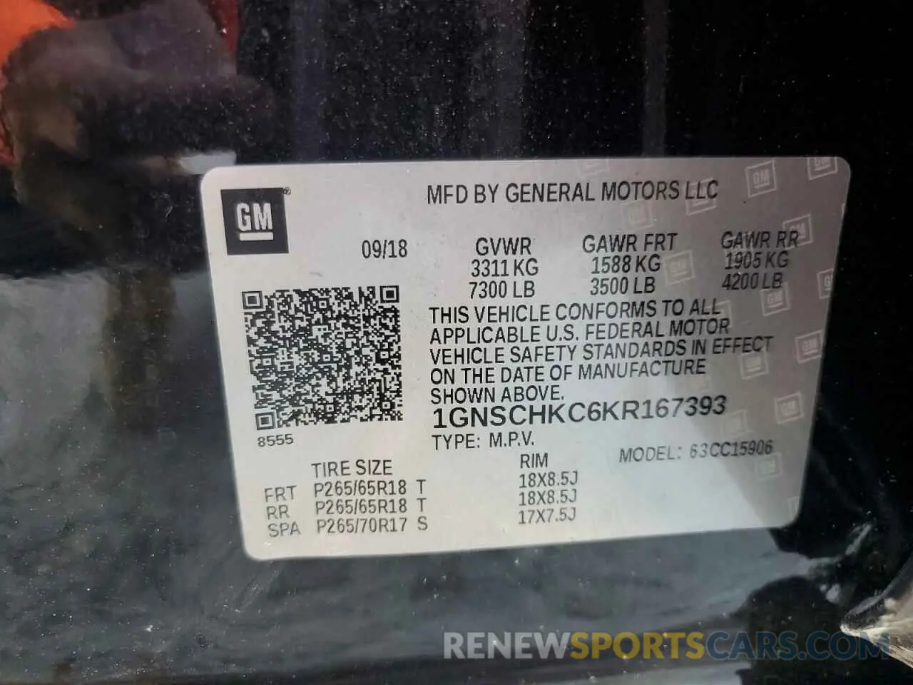 13 Photograph of a damaged car 1GNSCHKC6KR167393 CHEVROLET SUBURBAN 2019