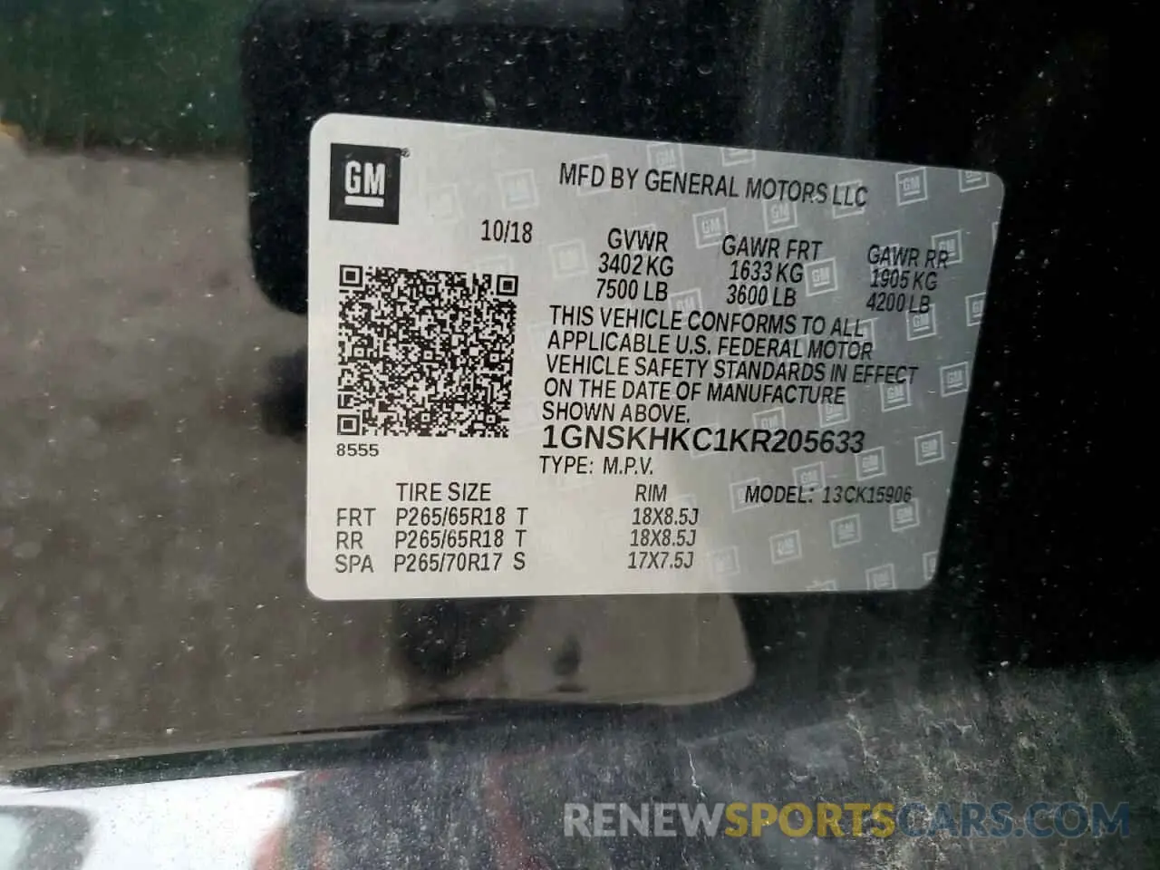 15 Photograph of a damaged car 1GNSKHKC1KR205633 CHEVROLET SUBURBAN 2019
